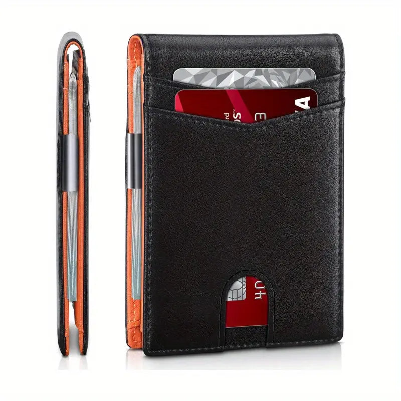 Slim RFID Blocking Bifold Wallet for Men, Faux Leather Credit Card Holder with Money Clip